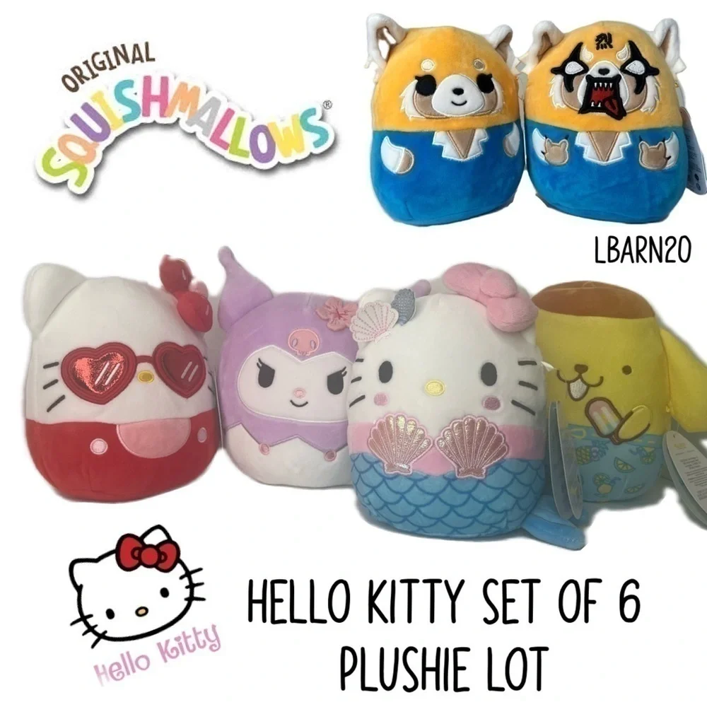 Sanrio Hello Kitty 6 Squishmallows Complete Set Kuromi Valentine Heart Glasses